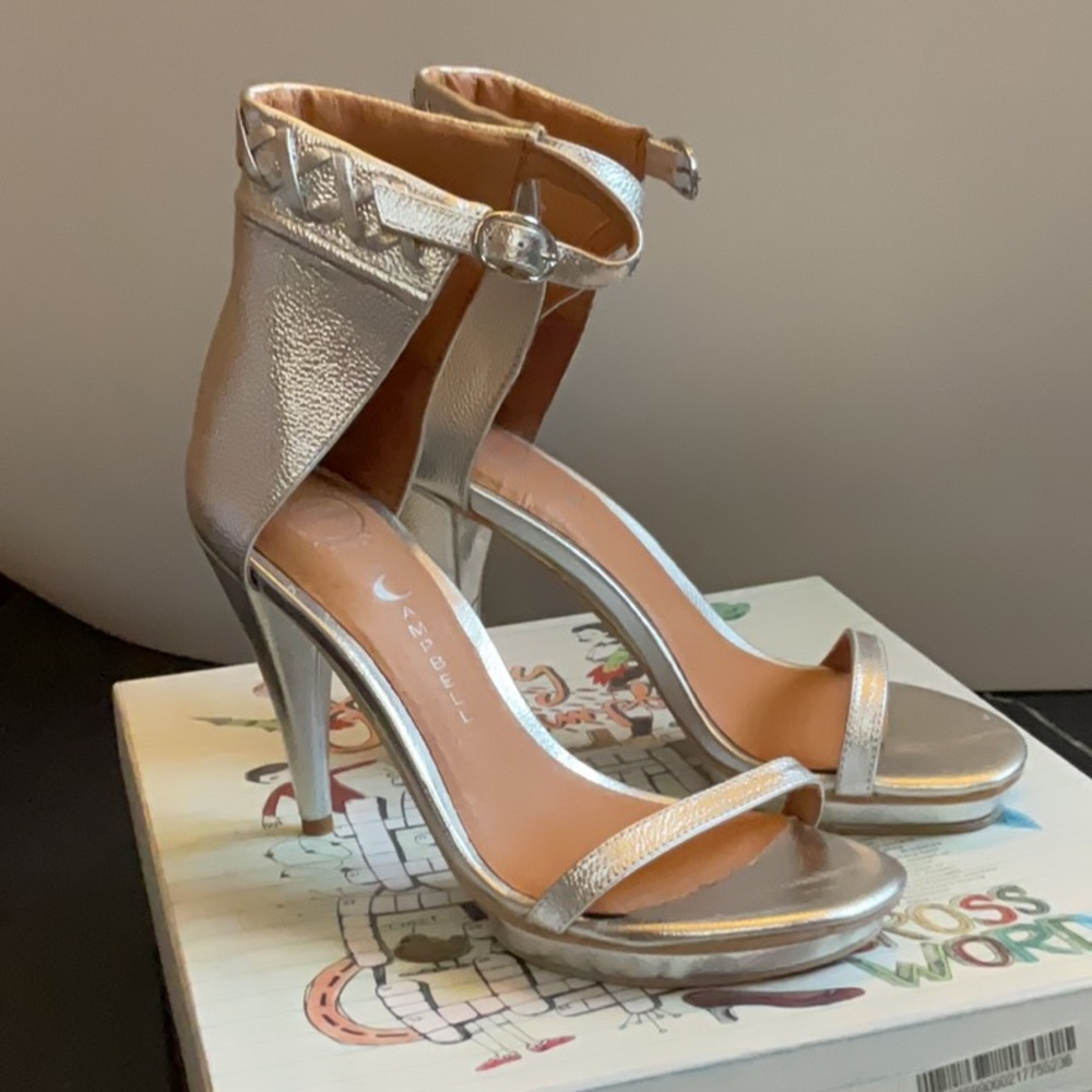 Jeffrey Campbell Silver Stiletto Heels with Ankle Strap